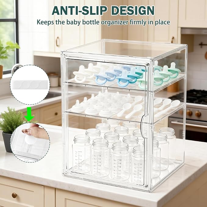 Baby Bottle Organizer, 3 Tiers Acrylic Bottle Storage Organizer Container - Image 5