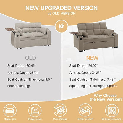 hansones 65" 3-in-1 Sofa Bed, Pull Out Sleeper Sofa - Image 4