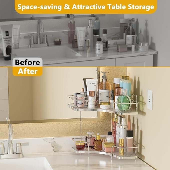 FOLLOWIN 2 Tier Bathroom Countertop Corner Organizer, Countertop Perfume Tray - Image 5