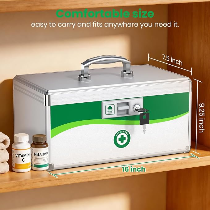 Medicine Lock Box with Keys, Small 16x9.25x7.5in, Aluminum Child-Safe Lock | - Image 4