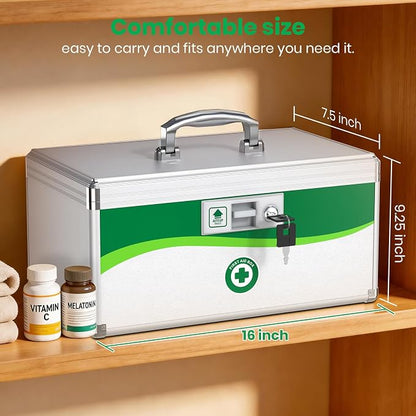 Medicine Lock Box with Keys, Small 16x9.25x7.5in, Aluminum Child-Safe Lock | - Image 4