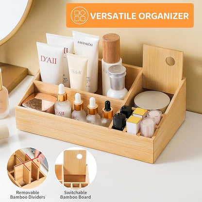 Bamboo Makeup Desk Organizer, Makeup Storage Organization Table Box, Suitable - Image 4