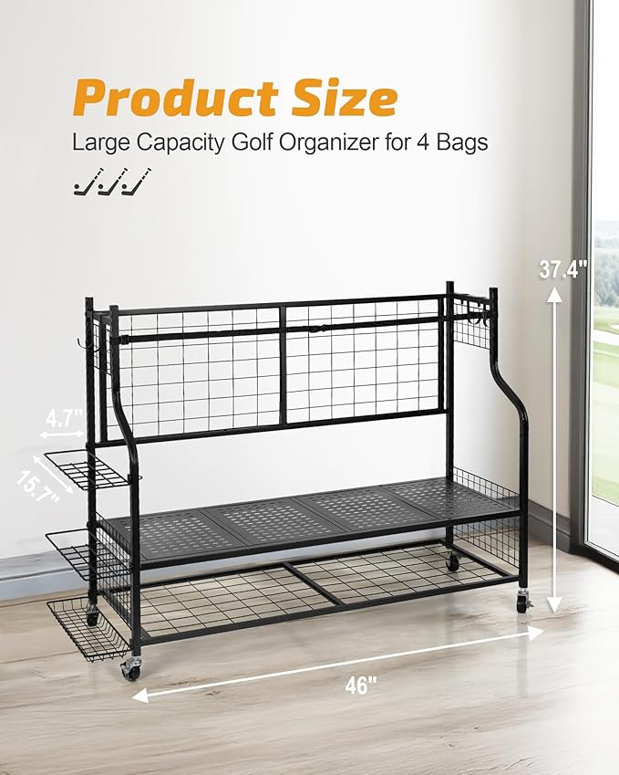 PLKOW 4 Golf Bag Organizer Garage Storage, Extra Large Golf Bag Storage Rack - Image 6