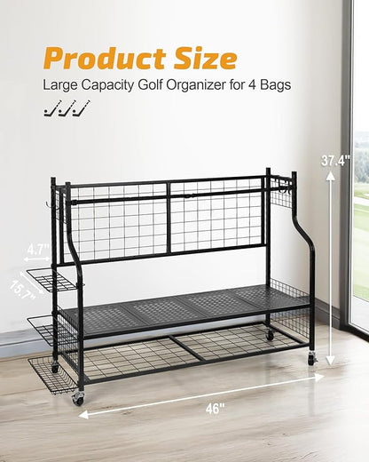 PLKOW 4 Golf Bag Organizer Garage Storage, Extra Large Golf Bag Storage Rack - Image 6