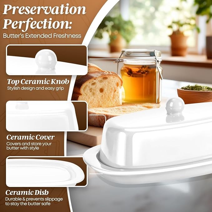 Flexzion Ceramic White European Butter Dish - Image 8
