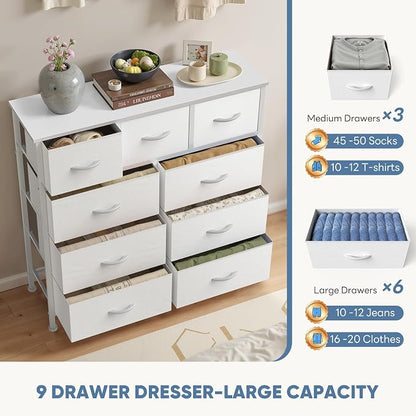 DUMOS 9 Drawer Dresser for Bedroom, Storage Organizer Chest of Drawers | Fabric - Image 4