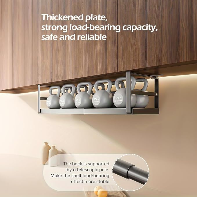 Hanging Under Shelf Storage Basket, Adjustable Width Under Cabinet Add-on - Image 6