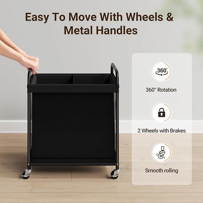 ELYKEN Laundry Hamper 2 Section, 100L Rolling Laundry Sorter - Image 5