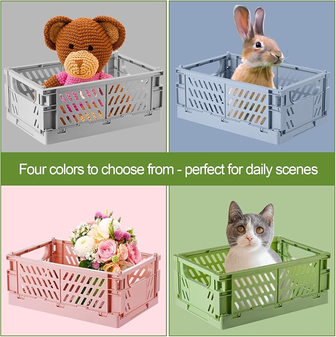 4-Pack Small Pastel Plastic Storage Baskets, Collapsible Crates - Image 2