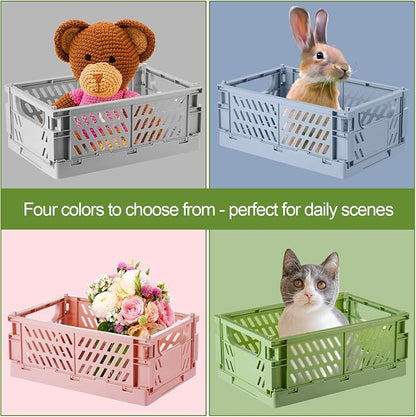 4-Pack Small Pastel Plastic Storage Baskets, Collapsible Crates - Image 2