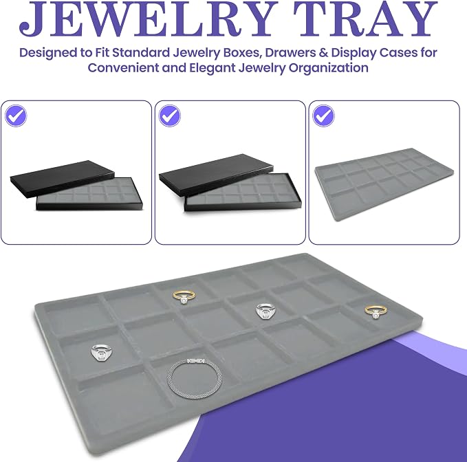 Novel Box 5 Pack 18-Slot Gray Liner Jewelry Storage Tray Inserts 14.75x8.25x1 - Image 8