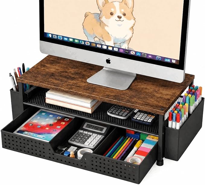 ECOLOVI Desk Organizer and Accessories, 2-Tier Computer Monitor Stand Rise by ECOLOVI