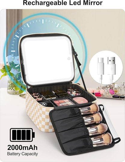Relavel Travel Makeup Bag With LED Mirror, Cosmetic Train Case with Light up - Image 5