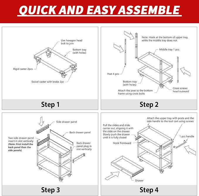 3 Tier Rolling Tool Cart, Tool Carts - Image 8
