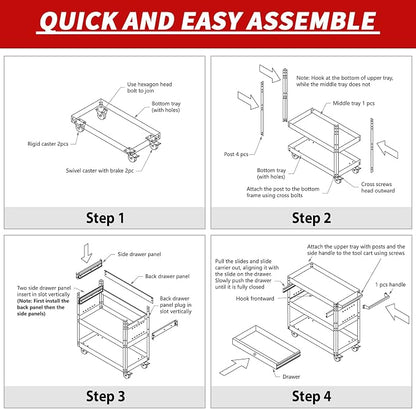 3 Tier Rolling Tool Cart, Tool Carts - Image 8