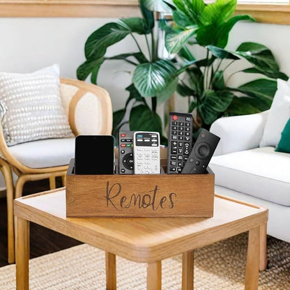 Acacia Wood Remote Control Holder Caddy, TV Organizer - Image 6