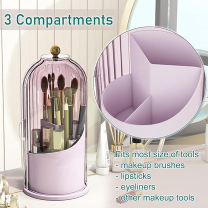 GAXmi Makeup Brush Holder with Lid Cosmetic Tools Organizer 360 Rotating - Image 4