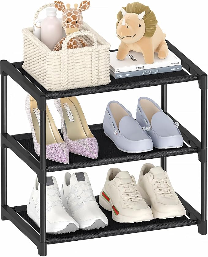 Autonomier 3 Tier Extra Small Shoe Rack, Narrow Stackable Shoe Shelf by Autonomier