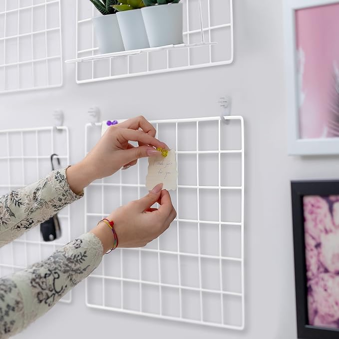 ODOXIA Picture Frame, 15.75x11.81in White Metal & Wood Grid Panel, Wall Mount - Image 4