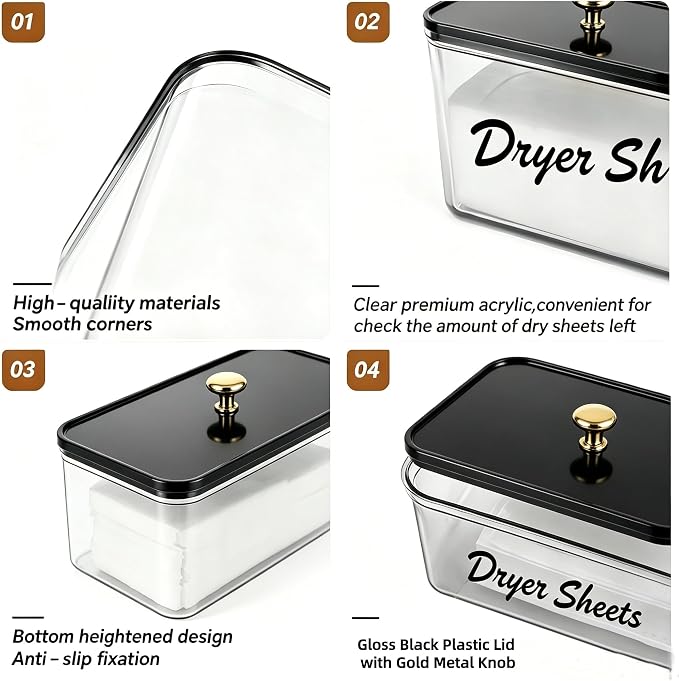 Dryer Sheet Holder with Lid, Acrylic Dryer Dispenser Container Box | - Image 5