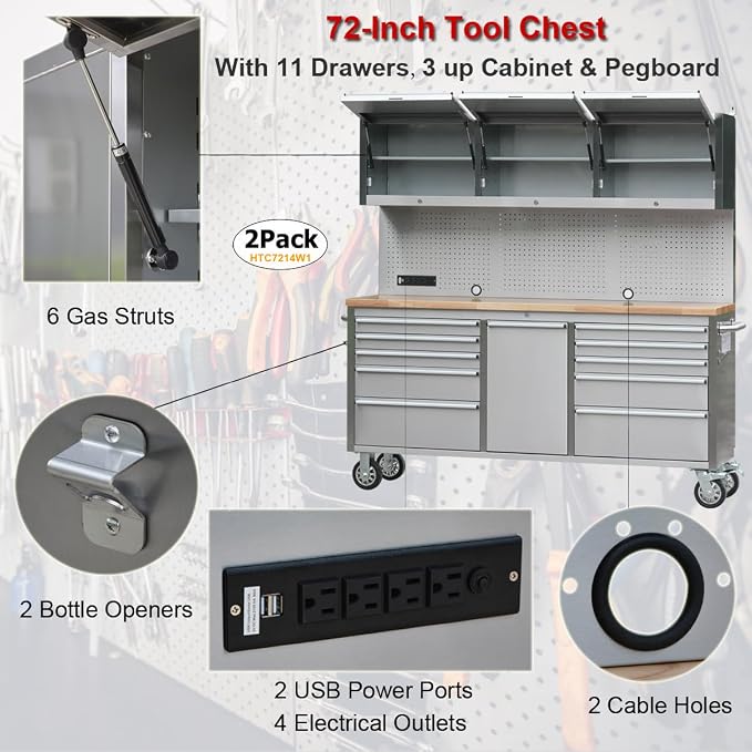 2 Pack - 72" Stainless Steel Rolling Tool Chest - Image 5