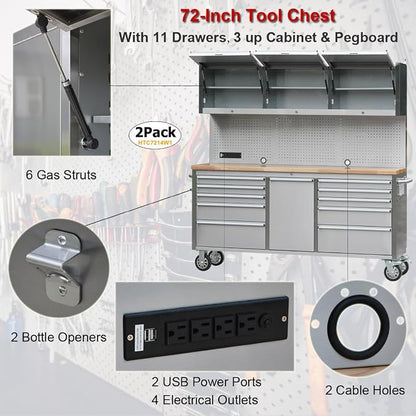 2 Pack - 72" Stainless Steel Rolling Tool Chest - Image 5