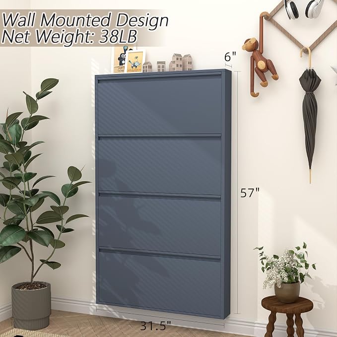 GREATMEET Shoe Cabinet with 4 Flip Drawers, Slim Metal Shoe Cabinet Storage - Image 2