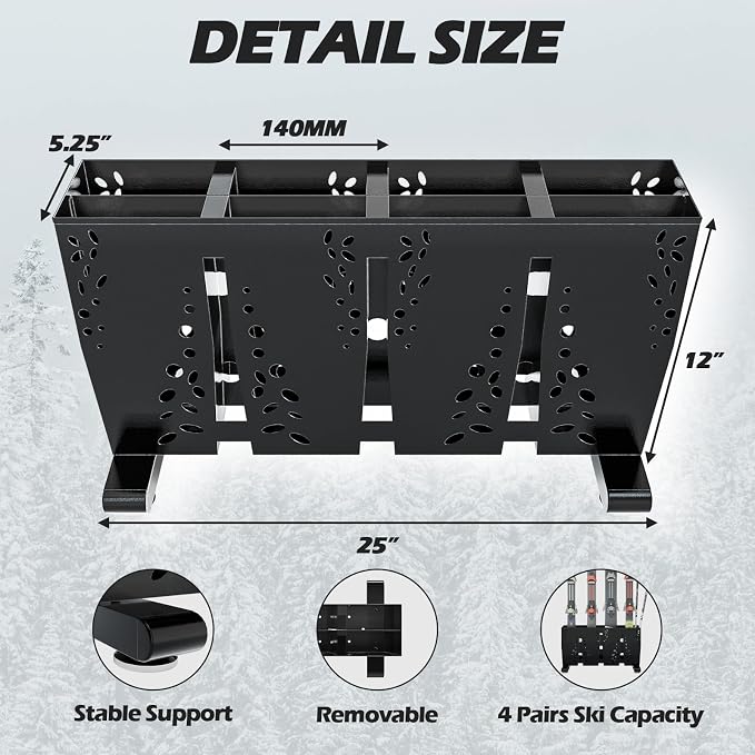 TOCRETOARE Heavy Duty Metal Ski Storage Rack, 4 Pair Freestanding Steel Ski - Image 2