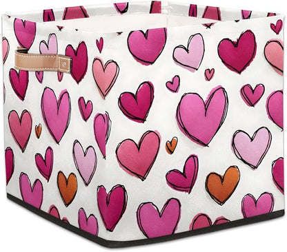 TropicalLife 13x13x13 Inch Large Fabric Storage Cube Love Hearts Foldable by TropicalLife