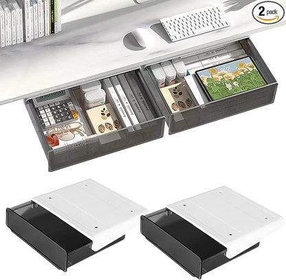 OSPNIEEK Self-adhesive Under Desk Drawer Organizer, 2 Pack Table Hidden Slide by OSPNIEEK