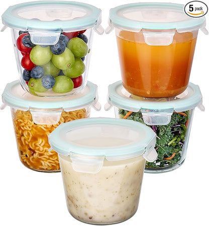 Vtopmart 5 Pack 3 Cup Glass Soup Container, Meal Prep Freezer Containers Set by Vtopmart
