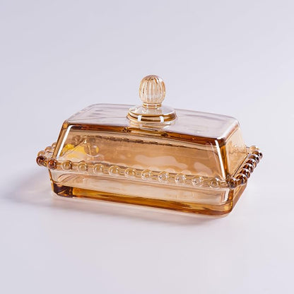 Glass Butter Dish with Lid for Countertop, Champagne Color Crystal Covered by QIANCHANG