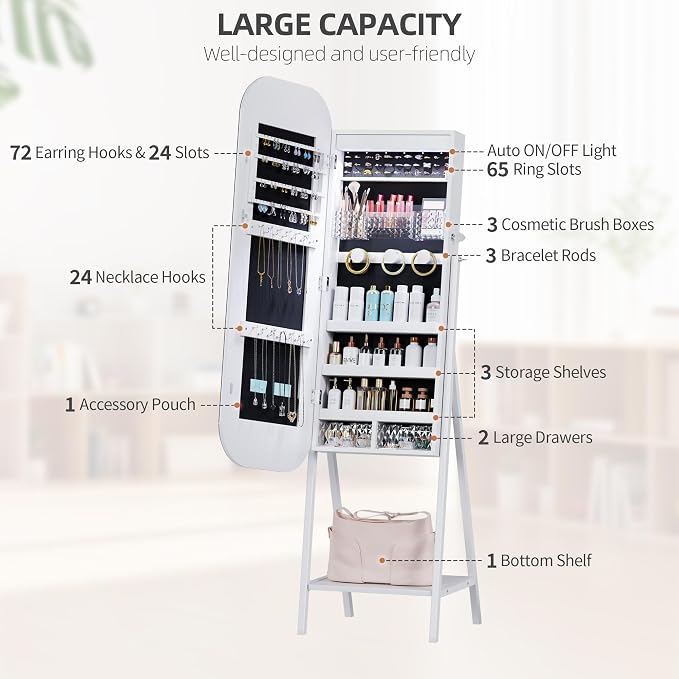 6 LED Mirror Jewelry Cabinet - Image 6