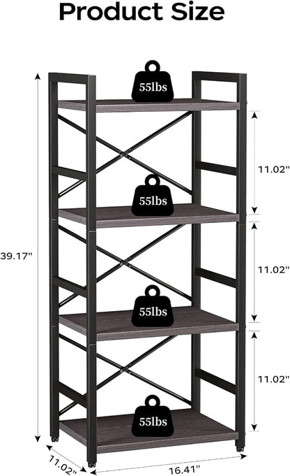 Homeiju Grey Bookshelf, 4 Tier Small Bookcase - Image 3