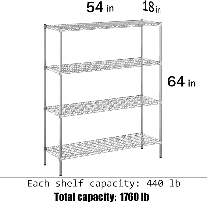 18" Deep x 54" Wide x 64" Height Wire Shelving Kit | 4-Tier | NSF Commercial - Image 3