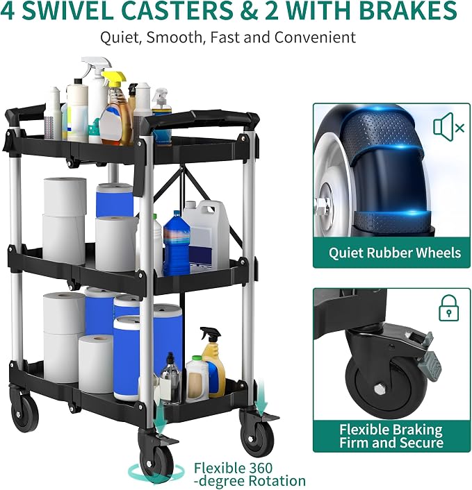 YITAHOME 3-Tier Folding Utility Cart - Image 4