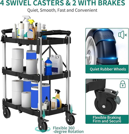 YITAHOME 3-Tier Folding Utility Cart - Image 4