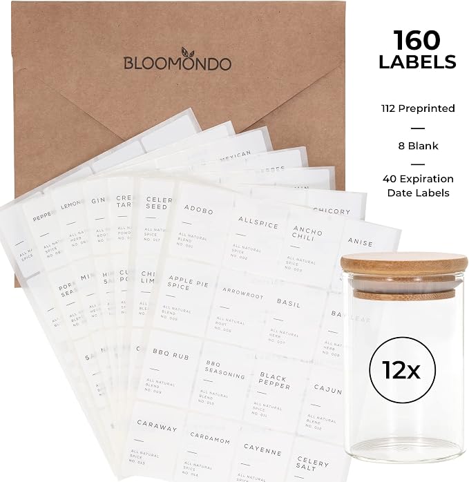 Empty Spice Jars with Label Pack. Small 6oz Spice Storage Bottles with 112 - Image 2