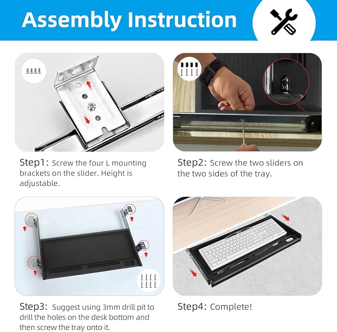 TOOCUST Under Desk Keyboard Tray, Desk Extender - Image 8