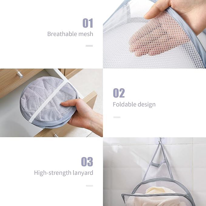 Pop-up Hanging Laundry Hamper Small Mesh Laundry Basket 2 Pack Foldable Hamper - Image 6