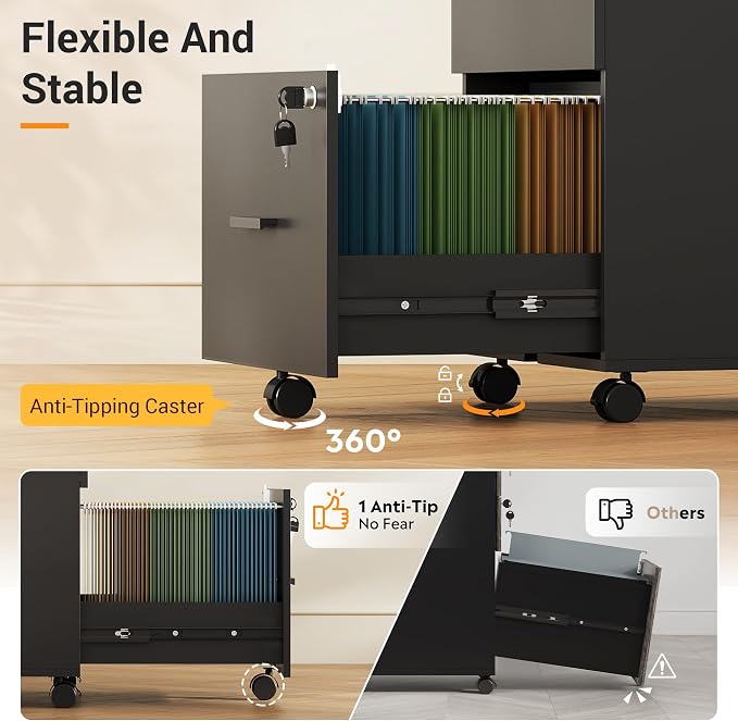 DEVAISE 3 Drawer Rolling File Cabinet - Image 7