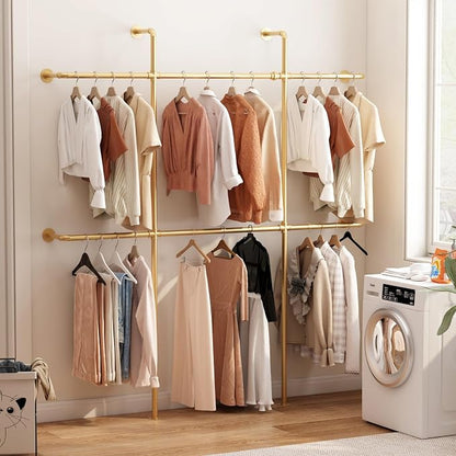Gold Pipe Clothing Rack Wall Mounted, Industrial Pipe Clothes Racks by Smlttel