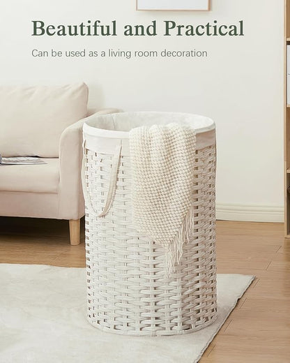 34.3 Gal Large Laundry Hamper Laundry Basket Round Handwoven Wicker Laundry - Image 8