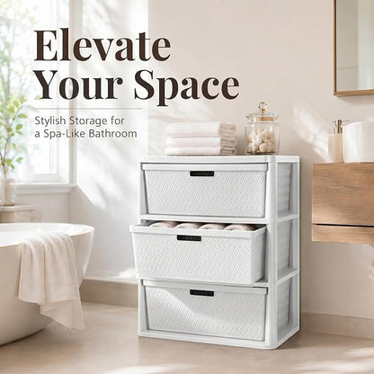 Wide 3-Drawer Plastic Storage Tower, Cross-Weave Floor Cabinet, tool-free - Image 7