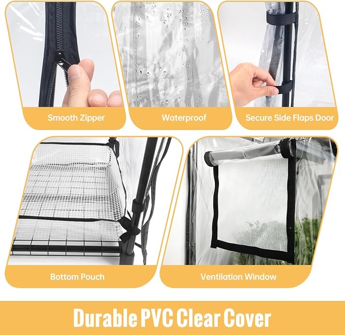 Indoor Greenhouse with Grow Light, 4-Tier Plant Stand with Zippered PVC Tent - Image 3