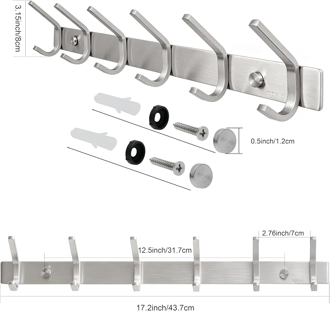 WEBI 2 Packs, Heavy Duty Stainless Steel 304 Hook Rail Coat Rack, Satin Finish - Image 3