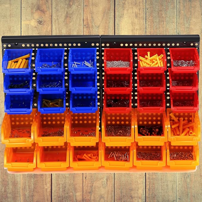 30-Bin Wall Mounted Storage Bins Kit, Tool Organizer Rack, Garage Hardware - Image 6