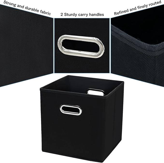 Black Fabric Cubby Storage Bins，13x13x13 Inches ，Cube Organizer Bin Foldable - Image 7
