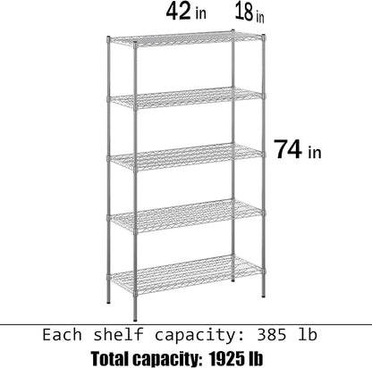 18" Deep x 42" Wide x 74" Height Wire Shelving Kit | 5-Tier | NSF Commercial - Image 3