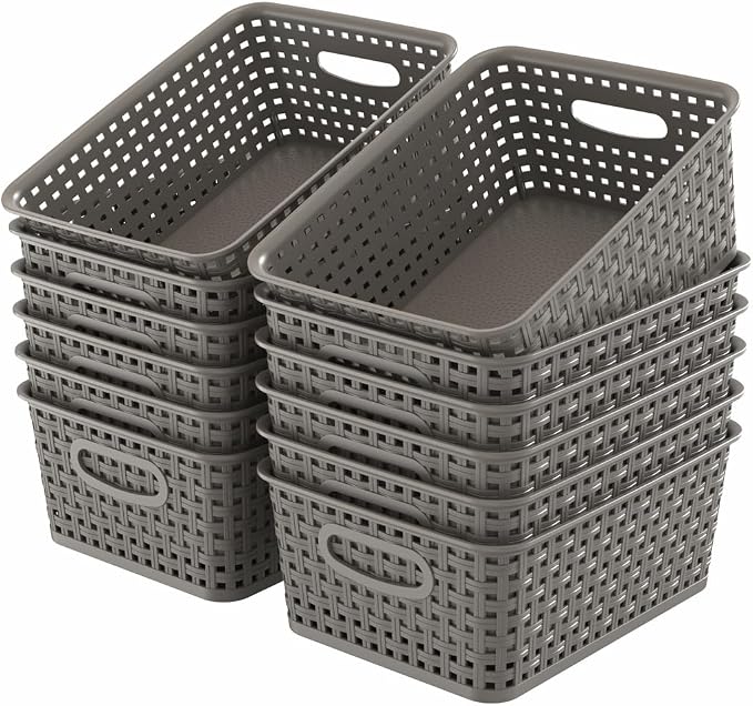 WYT 12-Pack Plastic Small Shelf Storage Weave Baskets by WYT